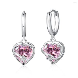 Pendientes de tuerca WPB S925 de plata de ley para mujer, corazón rosa brillante, joyería de lujo para mujer, diseño brillante, regalo para niña, fiesta