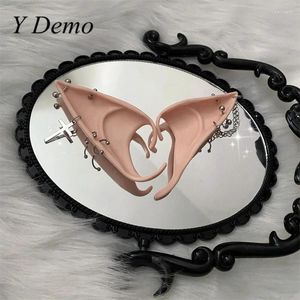 Boucles d'oreilles Y Demo, 1 paire de Rivets gothiques faits à la main, chaînes croisées, oreilles d'elfe pour femmes, accessoire de Cosplay de fête en silicone