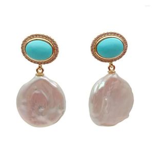 Boucles d'oreilles à tige Y.Ying Freshwater Ctured White Keshi Pearl Coin Shape Blue Turquoise Cz Pave Dangle Drop Delivery Jewelry Dhgarden Dhyew