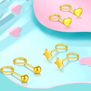 Pendientes de tuerca YUNLI Pure 999 24K pendiente de oro hebilla de gancho bola Real estrella diseño de corazón joyería fina regalos para mujeres ER005