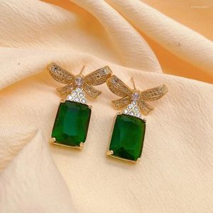 Pendientes de tuerca YYGEM 13x16mm diamantes de imitación verdes Cz pavé forma de mariposa gota elegante joyería de aniversario para mujer