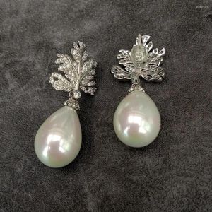 Boucles d'oreilles YYGEM 13x20mm coquille de mer blanche perle forme de larme balancent Cz pavé bijoux plaqués or