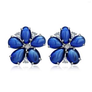 Pendientes de tuerca Zhanhao 14.23ct S925 plata esterlina azul corindón piedras lisas joyería para mujeres precio al por mayor