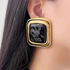 Stud européen et américain rétro noir rectangulaire bloc oreille clips boucles d'oreilles pour femmes exagérées mode bijoux accessoire 231218