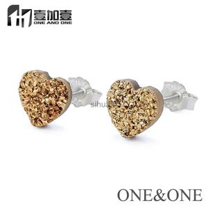 Stud EYIKA Drusy Heart 8mm / 10mm Couleur Argent Boucle d'oreille Boucles d'oreilles en gros Naturel Druzy Pierre Cristal Bijoux Cadeau pour les femmes YQ231026