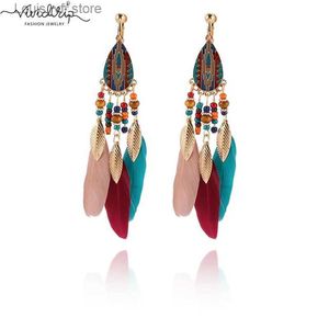 Estudio Fashion Bohemian Long Tassel Enamel Feather Feather en aretes para mujeres sin perforar clips de oreja colgantes Bijoux 2018 T231213