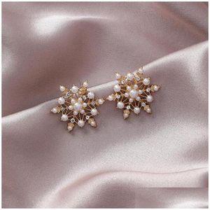 Stud Fashion Bijoux S925 Sier Needle Snow Boucles d'oreilles Perles Perles Grace Drop Livraison DHDQY