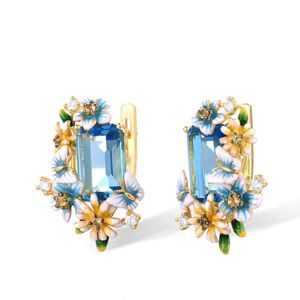 Stud Fashion Sea Blue Topaz 925 Boucles d'oreilles Sier Sier