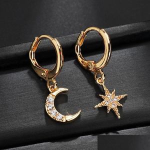 Stud Fashion Woman Pendientes 18K Gold Moon And Star Dangle Charms Broche Hoop Earring Accesorios de joyería de lujo para niña Wome Vipjewel Dhtyp