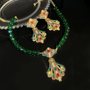 Stud FYUAN-collar de cuentas verdes de estilo barroco vintage para mujer, aretes de cristal coloridos geométricos, conjuntos de joyería para banquete 231102