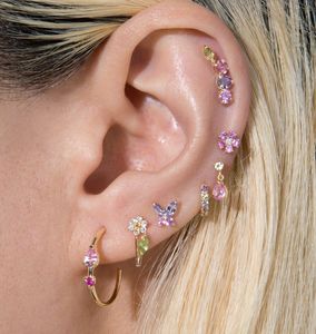Stud geométrico amarillo rosa Cubic Zirconia chapado en oro Vermeil 925 Sterling Silver Cute Small Dangle Drop Earring 230714