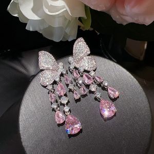 Stud Haute Qualité Rose CZ Zircon Boucles D'oreilles De Mariée Zircone Boucle D'oreille De Mariage Pour Les Mariées Accessoire Robe De Soirée Bijoux 230721