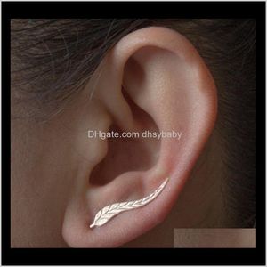 Stud Jewelry Cler Pendientes para mujer Leaf Ear Climber Cuff Pendiente Pluma Studs Dw1Mb