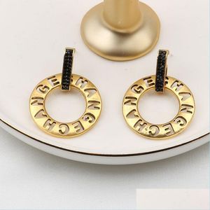 Stud Letter Circle Pendientes Hollow Out Asian Gold Fashion Ear Ornament Drop Entrega 2022 Pendiente de joyería Dhgvy