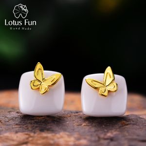 Stud Lotus Fun Real 925 Plata de Ley Cerámica Natural Creativa Joyería Fina Hecha A Mano Preciosos Pendientes de Mariposa para Mujeres 230307