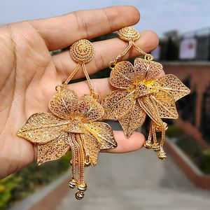 Boucles d'oreilles de luxe en or 24 carats éthiopien et dubaï pour femmes torsadées, cadeau de mariage pour fête africaine, 230725