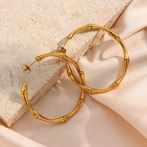 Stud Minimalist Basic Thin Bamboo Large Gold Hoop Boucles d'oreilles pour les femmes en acier inoxydable plaqué or étanche Femme Big Hoops 230724