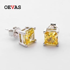 Stud OEVAS 100% Plata de Ley 925 6*6mm amarillo alto aguamarina pendientes de diamante de alto carbono para mujeres joyería fina brillante 231115