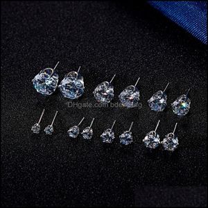 Stud Pairs Cz Zircon Crystal Round Small Earrings Wedding Six Earring 3-10Mm Para Mujeres Niñas Joyería Giftsstudstudstud Dr Bdesybag Dhsxj