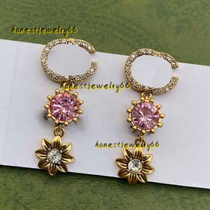 Stud Rose Big Jewel Dangle Charm Gold Flower Eardrop Full Diamonds Double Lettres Géométrie Design Ear Stud 2024 Designer Boucles d'oreilles Bijoux Mode Cadeau Femmes Magasins