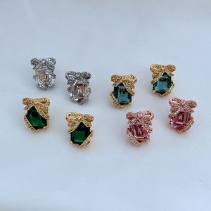 Stud Real 18K Chapado en oro Zircon Bowknot Candy Pendientes Joyas Carta regalo de boda fábrica al por mayor Con bolsa de polvo gratis