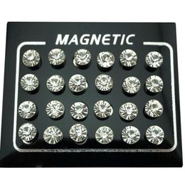 Stud REGELIN 12 paires / lot 4 5 6 7mm rond cristal strass aimant boucle d'oreille Puck femmes hommes magnétique faux bouchon d'oreille bijoux 317W