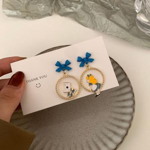 Stud S925 Silver Needle Korean Cartoon Sweet And Cute Boucles d'oreilles Vintage Fashion Ins Wind Bow Retro Girl