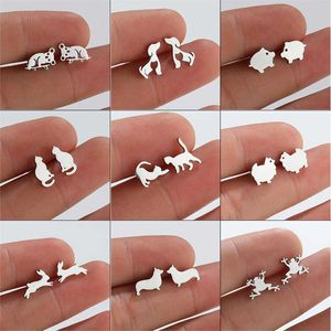 Pendientes de animales de acero inoxidable para niñas, niños, Koala, gato, Meow, perro, cerdo, Rana, conejito, Pendientes, joyería, regalo de cumpleaños P230411