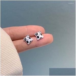 Boucles d'oreilles Stud Stud 2023 Arrivées Mignon Blanc Noir Vache Animal Pour Femmes Filles Mode Coréenne Simple Petit Clip Sur Boucle D'oreille Brincos Drop Dhvoy