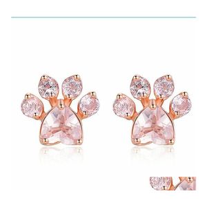 Stud Stud Trendy Cute Cat Paw Pendientes para mujeres Fashiong Rose Gold Pendiente Pink Garra Impresión Oso y Perro Drop Entrega 2021 Mjfashio Otbw4