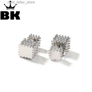 Stud THE BLING KING 12mm 3D Cube en forme de boucle d'oreille glacée pour femmes hommes 1 paire Design de mode créatif carré Zircon Hip Hop bijoux YQ231211