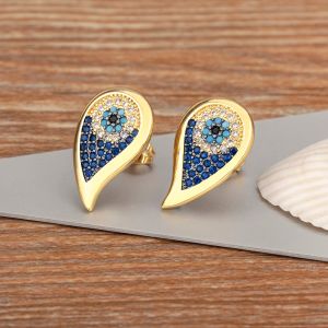 Estudio Trendy Lucky Turkish Eye Colorido Cirador Pendientes de pernos para mujeres Drop de agua 14K Amarillo Gold Crystal Jewellry