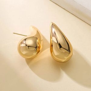 Stud Vintage Gold Color Plaqué Chunky Dome Drop Boucles d'oreilles pour femmes brillant en acier inoxydable épais larme boucle d'oreille bijoux en gros 231212
