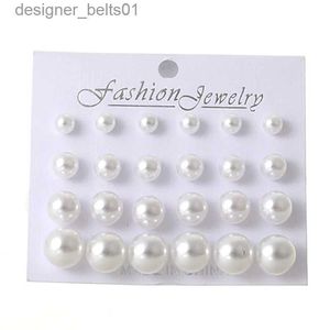 Stud Blanc Beige Noir 12 paires/ensemble boucles d'oreilles en perles simulées pour femmes Bijoux Brincos Pendientes Mujer Fashion Stud EarringL231117