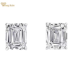 Stud Wong Rain 925 Sterling Silver Emerald Cut Lab Sapphire High Carbon Diamonds Pendientes de piedra de piedra
