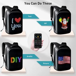 Mochila para computadora portátil para estudiantes con pantalla LED Mochila de viaje de hombro impermeable a la moda DIY Regalo para hombres y mujeres con panel LED colorido y función programable