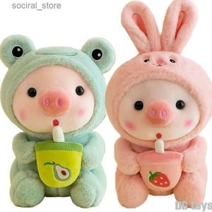 Animaux en peluche en peluche 1pc 25cm cosplay unciorn grenouille tiger lapin boba thé en peshie rose peluche jouet girl câlin bébé apaise doll cadeau l411