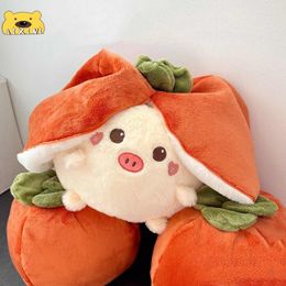 Animales de peluche de peluche 2 en 1 Cute Pig Plush Flip Fruit to Bunny Pillow Stuffed Lop Ear Rabbit Plushie Toys Kids Gift 230617