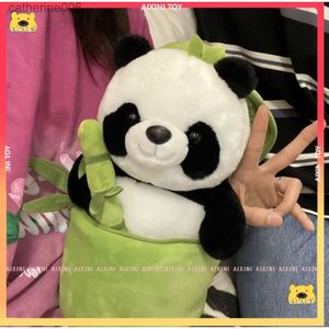 Animaux en peluche 30 cm poupée drôle créative tube de bambou panda en peluche peluche doux panda en larmes se cachant dans un sac en bambou jouets pour enfants filles cadeau L231228