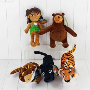 Animales de peluche de peluche 5 unids / lote 22 cm 9 '' Película El libro de la selva Juguetes de peluche Mowgli Tigre Serpiente Oso Leopardo Animales de peluche suaves Figura Juguetes L230707