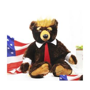 Animaux en peluche en peluche 60cm Donald Trump Bear Jouets Cool Président des États-Unis avec le drapeau Cute Animal Dolls Toy Kids Gifts Lj201126 Drop Deliv Dhuzt