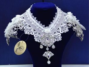 Impresionante cadena de hombro barata, cuello alto, apliques de encaje, collar nupcial de cristal noble, accesorios de boda con cuentas de temperamento 1251366