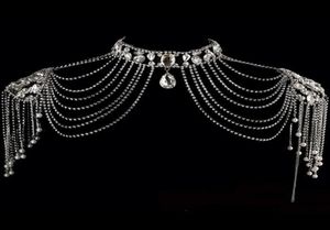 Impresionante chaqueta de chal con borlas de diamantes de imitación de cristal Imagen real Envolturas nupciales de plata Bolero Vestido de novia Decoración Accesorio de joyería w5870898