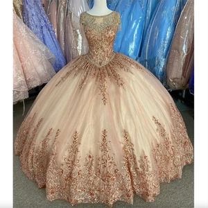 Impresionantes vestidos de 15 2023 cuello redondo borla con cuentas vestidos de quinceañera aplique ojo de cerradura bola trasera dulce 16 vestidos de graduación