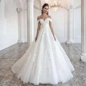 Stunningbride 2024 Elegante diseño de hombros vestidos de novia con cordones en la espalda Princesa Ilusión Hermoso aplique de encaje Imperio Cintura Una línea Vestidos de novia de ensueño