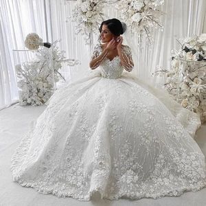 Stuntbride 2024 Sexy col en V perles super scintillant robe de mariée robe de mariée magnifique appliques perles fleur manches longues princesse robe de mariée