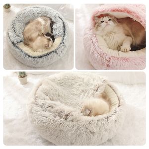 Style Pet Cat Bed Dog Round Plush Warm's House Soft Long Dogs For S Nest 2 in 1 Accessoire 220323