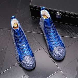 Style Siey European Handmade Glitter Diamond Men's Spike Boots Fashion Party Wedding Shoes Lace Up Business Loafers B19 2086