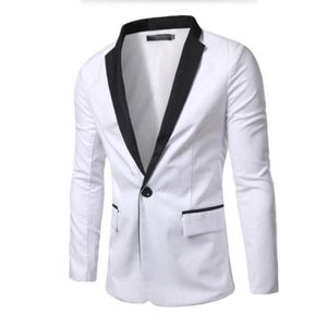 Trajes de hombre con estilo, chaqueta, trajes formales blancos, chaqueta con solapa negra, un botón, chaqueta de esmoquin de boda para novio hecha a medida 8609210