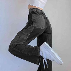 Estilo parcheado mujer y2k jeans para niñas moda longitud completa estiramiento cintura alta vintage denim pantalón harajuku streetwear 210510